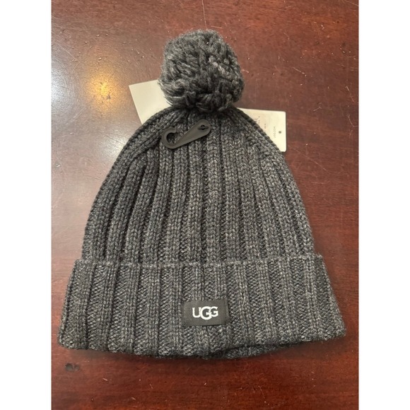 UGG Other - NWT UGG Rib Pom Hat Charcoal Grey Knit Beanie with Pom 15094 Mens OS New